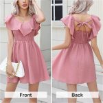 EXLURA Women's Summer Ruffle Casual Dress V Neck Lace A Line Backless Mini Dresses Flowy Wedding Guest Party Sundresses - Image 4
